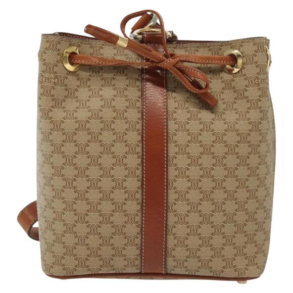 CELINE Macadam Canvas Shoulder Bag Pvc Beige Gold - Picture 2 of 13